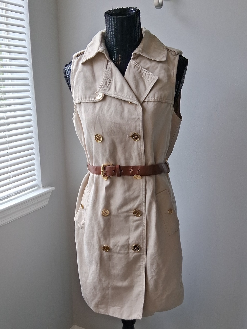 Michael Kors Belted Vest Sleeveless Tan Jacket